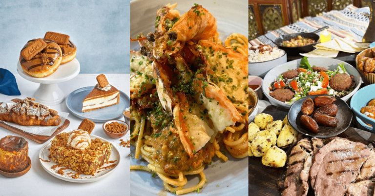 A plate of food, showcasing pastries, breads, pasta, and many more.